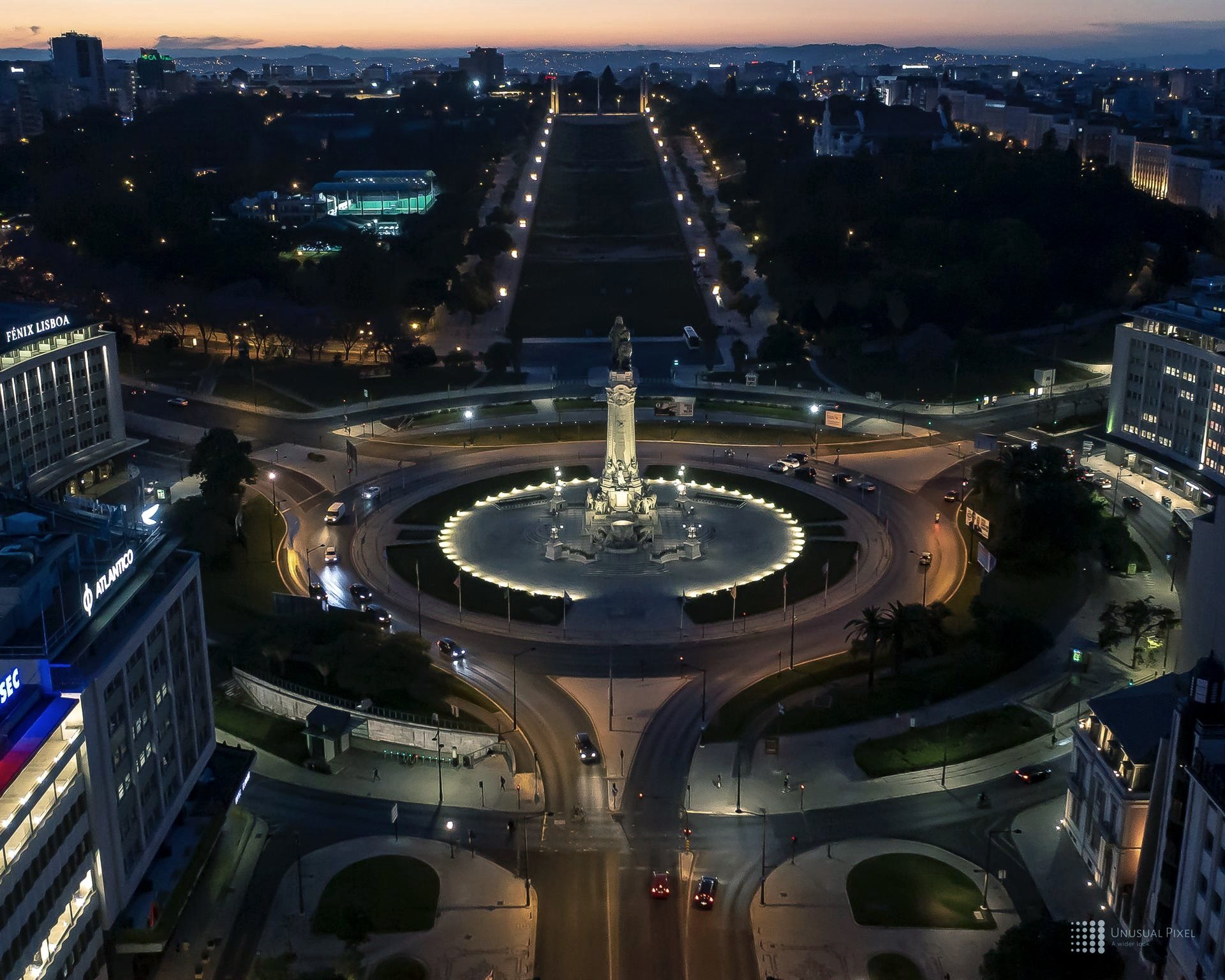 Rotunda Marquês de Pombal — iluminação arquitectónica de Diana Del-Negro